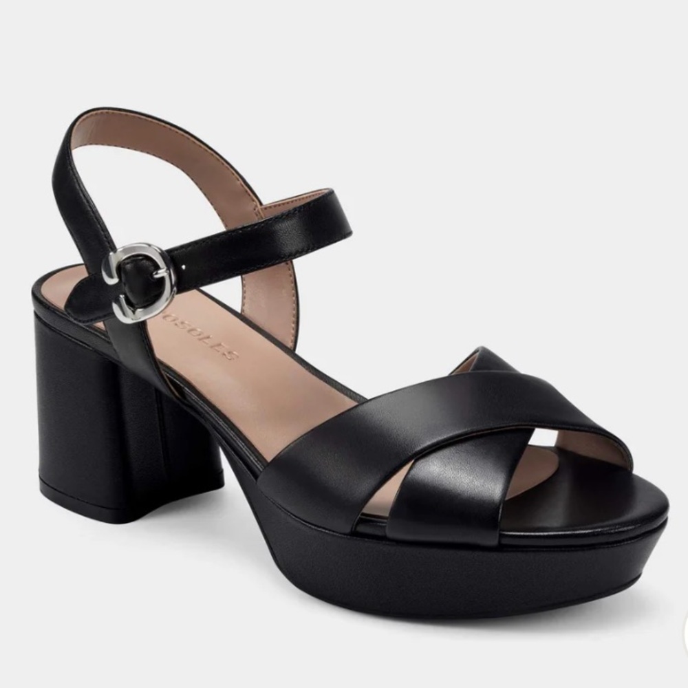 Aerosoles Black Cosmos Platform Sandals — Genuine Leather — NWT! Ret: $99